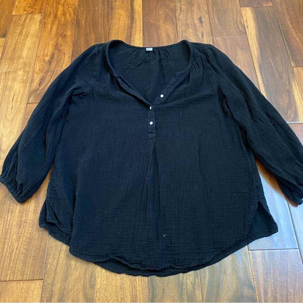 Old Navy Blouse Womens Small Black Flowy Half Button Long Sleeve Shirt Knit Top